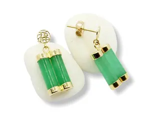 Heiße neue Produkte Damen schmuck Natürliche 14 Karat Pure Gold Green Jade Ohrringe