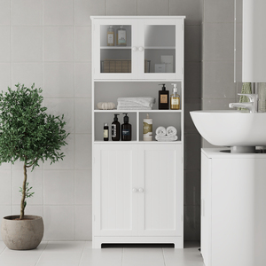 ארון רחצה Mdf חדר אמבטיה לבן מודרני המארגן קיבולת גדולה תאים מרובים מודרני - Product Image 2
