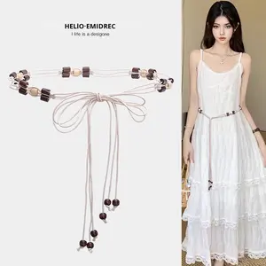 Robe de style ethnique bohème pour femmes taille fine corde à lacets bijoux de corps en alliage chaîne de taille blanche - Product Image 6