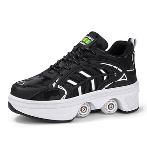 Roller Shoes Kids Automatic Retractable Wheel Sneakers Black White Size 33 43 Mesh Lining Double Row Wheels Sport Shoes - Product Image 5