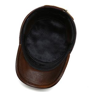 Customized High Quality Luxury Vintage Genuine Leather <b>Hat</b> Unisex Casual Solid Color Warm Winter Leisure <b>Flat</b> Top Adjustable - Product Image 5