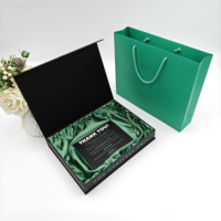 Boîte cadeau magnétique noire mate personnalisée, doublure en satin vert, logo personnalisé, emballage de marque cosmétique