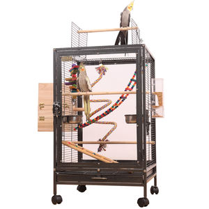 Küçük ve Orta Boy Kuşlar için Şeffaf Cam Kuş Kafesi Kristal Saray Lüks, Ev İçin Papağan Kafesi, Oyun Üstü ve Tekerlekli Standlı. - Product Image 1