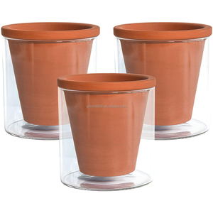 4 Inch Design Self Watering Terracotta Planter Pot with Glass Cup