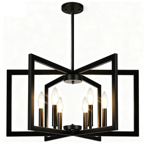 Black Geometric Pendant <b>Light</b> <b>Square</b> Iron Chandelier E26 LED Bulb For Kitchen Entryway Modern Industrial <b>Ceiling</b> Lighting - Product Image 5