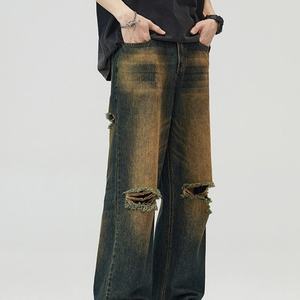 High Quality <b>Wide</b> <b>Leg</b> Baggy <b>Jeans</b> Distressed Acid Wash High Street Denim <b>Jeans</b> for <b>Men</b> - Product Image 3