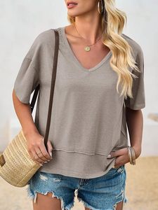 Womens Summer V Neck T Shirts Casual Short Sleeve <strong>Flowy</strong> <strong>Tops</strong> Cute Loose Fit Basic Tees - Product Image 4