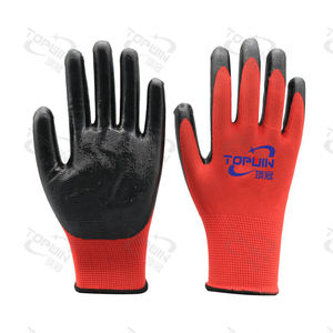 Custom Construction Work <strong>Gloves</strong> Red Polyester Nylon Black Nitrile Coating Anti-Slip Knitted Industrial Safety <strong>Gloves</strong> - Product Image 1