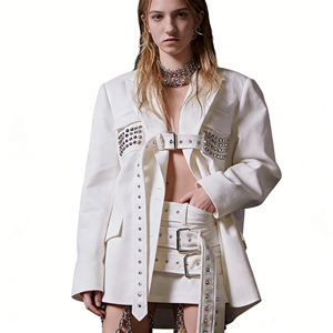 <span class=keywords><strong>Blazer</strong></span> Largo Holgado con Cinturón para Mujer, Estilo Nuevo Primavera 2026, Simple y Elegante, Decorado con Remaches Blancos, a la Moda - Product Image 6