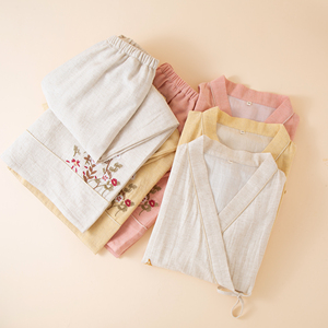 Pigiama da <span class=keywords><strong>Donna</strong></span> in Tencel e Lino di Nuovo Stile, a Maniche Lunghe, con Laccetti e Motivi Floreali, per Primavera Estate Autunno - Product Image 5
