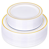Assiettes en plastique jetables élégantes à bord doré, tendance 2026 - Décoration et fournitures pour mariages, anniversaires et banquets