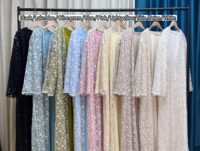 Abaya Terbuka Berlapis Ganda Gaya Elegan Mewah Berhias Manik-Manik dan Payet Bunga (Kimono + Gaun Dalam) untuk Pesta Pernikahan Idul Fitri. GBR438
