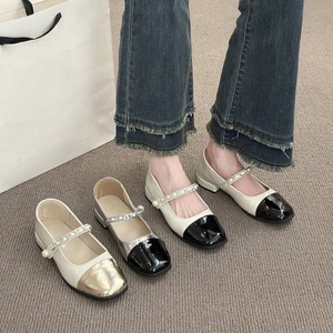 2026 Spring New Pearl Single Shoes Retro Small Fragrant Mary Jane Shoes Thick Heel Middle Heel Small Leather Shoes - Product Image 1