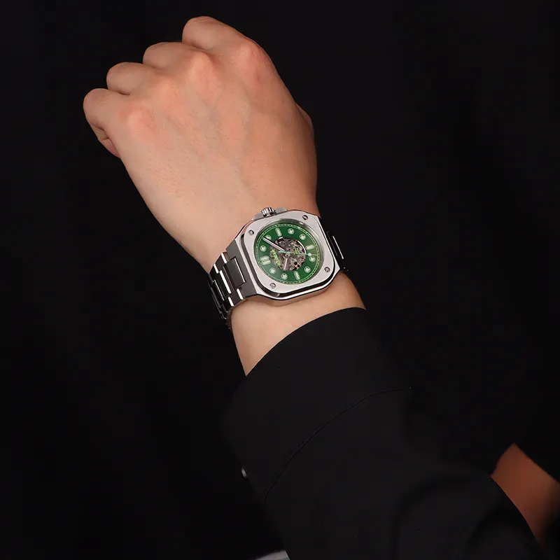 ODM & OEM שעון שעון סאנריי שלד חיוג שעון לוגו מותאם אישית יפן מיוטה 316L שעון נירוסטה לגבר אוטומטי