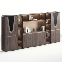 Scrivania Direzionale Moderna di Lusso con Piano in Legno, Pannello LED, Sedia in Pelle, Libreria, Arredamento Commerciale per CEO e Manager Aomige LK-D36