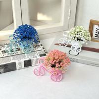 Pot Bunga Plastik Kreatif Bentuk Sepeda dengan Bunga Gypsophila Buatan Sederhana untuk Dekorasi Kamar Tidur dan Meja Kerja yang Realistis