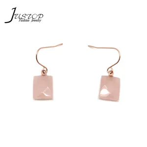 2020 Baru Kedatangan Pink Agate Alam Kuarsa Druzy Drop Anting-Anting Square Agate Druzy Drop Anting-Anting untuk Wanita