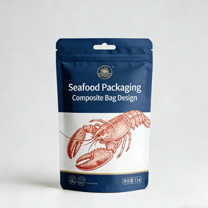Lebensmittelechte, gravurgedruckte, feuchtigkeitsbeständige, individuell bedruckte, wiederverschließbare Plastik-Standbeutel mit transparentem Fenster für große und kleine Meeresfrüchte - Product Image 2