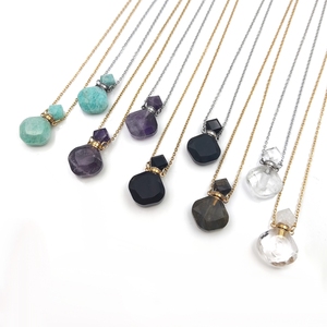 Wholesale Bulk Natural Stone Amethyst Amazonite Rhombus Shaped <strong>Mini</strong> Oil <strong>Diffuser</strong> <strong>Necklace</strong> Crystal Quartz Perfume Bottle for Gift - Product Image 5