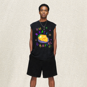 Chaleco Oversize Lavado para Hombre UN NATY <span class=keywords><strong>Mango</strong></span> con Estampado de Letras y Estrellas Multicolor Dibujado a Mano Estilo Kawaii Hip Hop Urbano Venta al por Mayor - Product Image 3
