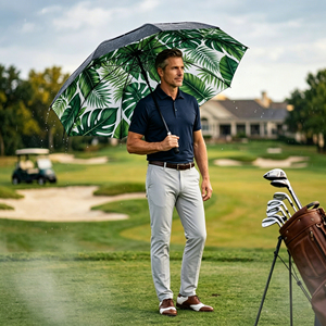SPF 50+ sun <b>proof</b> heavy duty 64 inch golf umbrella Palm Frond pattern print inside and uv coating outside large size umbrellas - Product Image 5