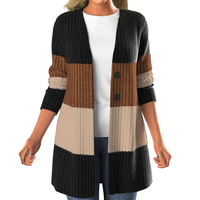 Veste d'hiver personnalisée pour femmes Veste chaude à gros boutons Pull en tricot Cardigan long pour femmes Pull à rayures