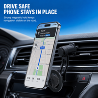Support de téléphone magnétique pour voiture à bras creux extensible, fixation à ventouse, système de verrouillage à 3 branches, hauteur réglable, rotation à 360°, compatible