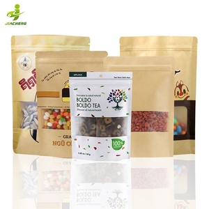 Sac en <span class=keywords><strong>papier</strong></span> <span class=keywords><strong>kraft</strong></span> biodégradables avec logo imprimé, doypack, pochette à fermeture éclair, réutilisable, avec fenêtre transparente, unités - Product Image 2