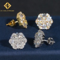 Nouvel arrivage de bijoux HipHop de luxe en argent à vis en plaqué or 18 carats 925 boucles d'oreilles en argent sterling VVS Moissanite avec diamant