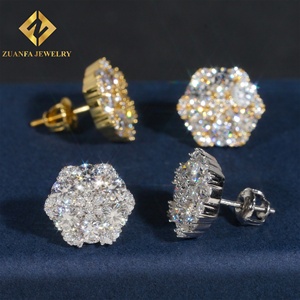 Nuevos Aretes de Lujo de Plata con Cierre de Rosca, Chapados en Oro de 18K, Plata de Ley <span class=keywords><strong>925</strong></span> con Diamantes de Moissanita VVS, Estilo HipHop - Product Image 3