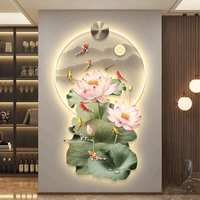 Luxe led avec lumières dans le couloir peinture décorative couloir peinture suspendue peinture murale moderne lotus poisson peinture murale