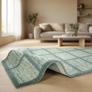Collection Ocean Art - Tapis moderne géométrique tufté en laine/soie, extra épais, antidérapant, doux et moelleux, rectangulaire vert pour sol - Product Image 2