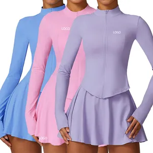 Veste de yoga 2 en 1 anti-soleil OEM UPF50 + protection UV combinaison 2 pièces avec jupe de tennis vêtements de sport ensembles de fitness et de gym ensemble de yoga pour femmes