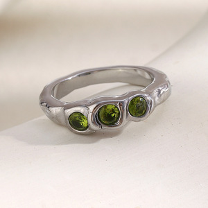 Anillos Apilables para Mujer, Diseño Vintage, Textura Arrugada, Zirconia Verde, Acero Inoxidable, Chapado en Oro, Mini, Estilo Cold Wind, Personalizados - Product Image 3