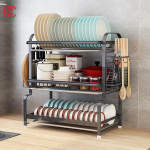 رف تجفيف أطباق معدني عالي الجودة وحامل لتخزين الأوعية والصحون ومنظم لإكسسوارات المطبخ - Product Image 2