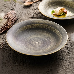 <span class=keywords><strong>Assiette</strong></span> creuse <span class=keywords><strong>en</strong></span> céramique peinte à la main avec incrustation dorée Wujin, design de luxe léger, vaisselle haut de gamme pour hôtel, plat pour plats occidentaux - Product Image 4