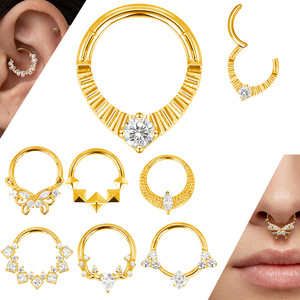 Piercing de titanio ASTM F136 para nariz, oreja, labret, tragus y cuerpo, con diseño de mariposa, corazón, marquesa y circonita cúbica (CZ), tipo aro y clicker articulado - Product Image 1