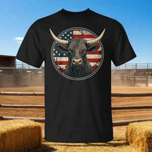 Camiseta vaquera con diseño de toro de rodeo y bandera americana desgastada - Product Image 3