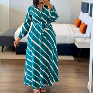 Robes pour femmes grande taille, nouvelle arrivée, manches longues, rayures diagonales, style africain, cintrées à la taille, tendance - Product Image 3