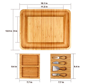 Juego de Tabla de Quesos de Bambú con <span class=keywords><strong>Cajón</strong></span> para Cubiertos y Plato, Juego de Cuchillos para Queso de Tamaño Personalizable y Sostenible - Product Image 3