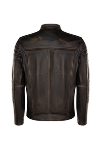 <b>Men's</b> Genuine <b>Leather</b> Moto <b>Jacket</b> Stand Collar Zipper Closure Solid Color Regular Fit Autumn Wear For Sale - Product Image 3