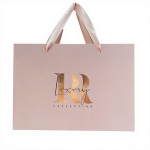 Borsa <span class=keywords><strong>di</strong></span> Lusso Personalizzata in Carta con Logo Oro Rosa e Nastro, Stampa a Caldo, per Abbigliamento, Scarpe e Regali - Product Image 4