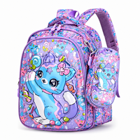 Sac à dos enfant mignon motif chat bleu avec trousse, léger et respirant, pour filles de l'école primaire