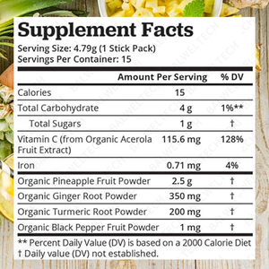 OEM Polvo de Jengibre en Polvo con Piña, Jengibre y Cúrcuma, con Vitamina C, Zinc y Hierro para el Apoyo Inmunológico y Digestivo - Product Image 2