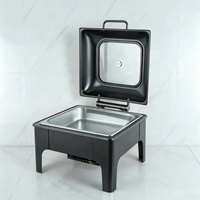 Luxuriöser schwarzer Edelstahl-Chafing Dish 6L mit quadratischem Glasdeckel – Moderner Buffet-Speisenwärmer für Hotel- und Restaurantbedarf