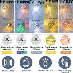 Guirnalda de Luces LED con Bola de Discoteca de 5 cm, Funciona con Pilas, Longitudes de 1.5M/6M, Luces de Bola de Espejo para Dormitorio, Boda, Fiesta, Decoración Navideña - Product Image 5