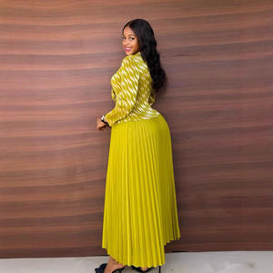 Vestido Miyake Plisado de Alta Gama H-111 con Estampado de Lámina Dorada, Estilo Casual de Dos Piezas para Mujer Talla Grande, Vestido Largo para Verano - Product Image 2