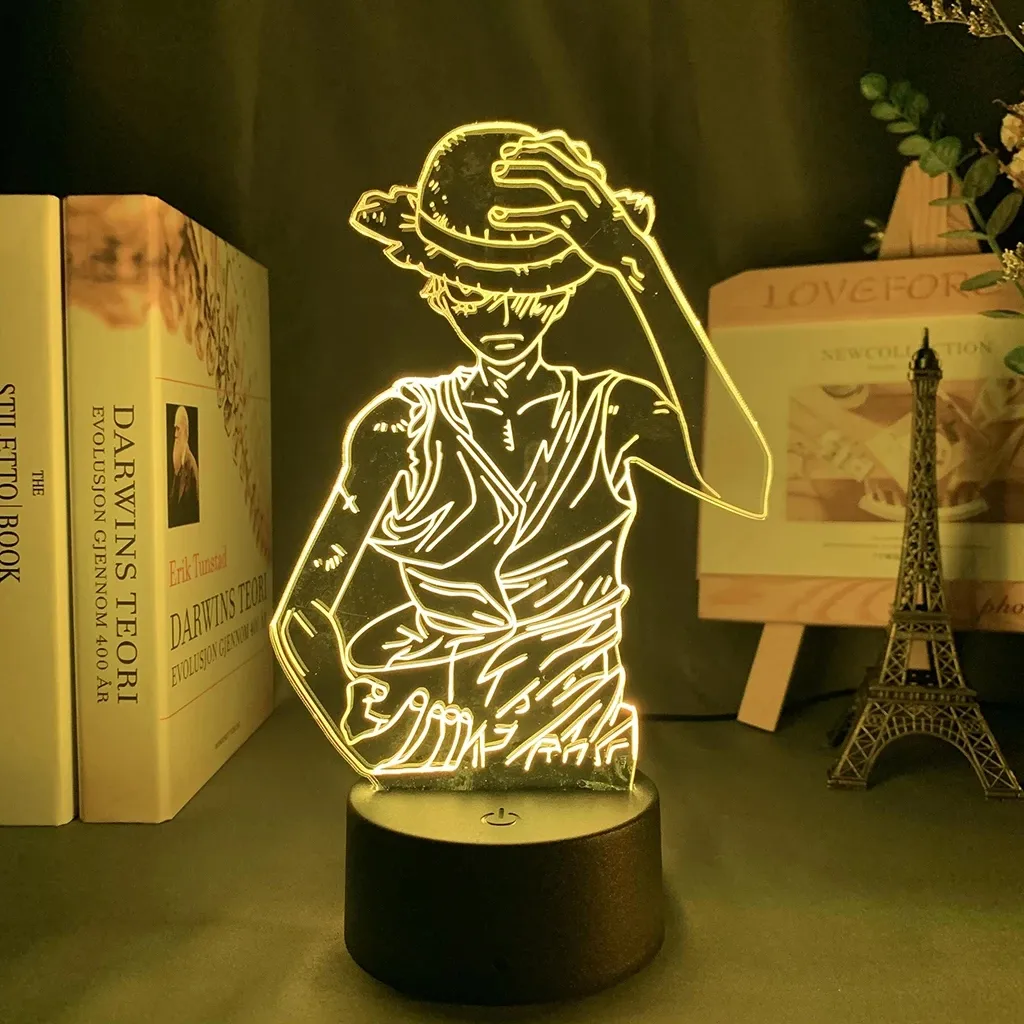 Anime una pieza mono D Luffy figura niños noche luz Led de Color cambiante atmósfera para dormitorio de niña de decoración de la lámpara de escritorio