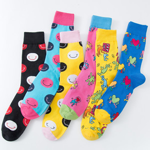 Chaussettes en coton 200N style Pop Art à pois colorés, motif visage <span class=keywords><strong>humain</strong></span> dansant, nouveauté pour hommes, streetwear décontracté, chaussettes en coton - Product Image 1