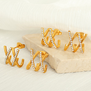 X Letter <b>Stud</b> <b>Earrings</b> Gold Zircon Channel Setting Everyday Wear - Product Image 1